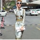 Designer Long Sleeve Turn Down Collar Gold Abstract Printed Blouse