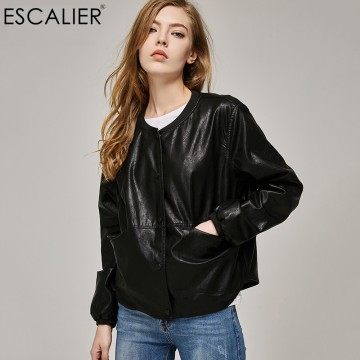  Casual Long Sleeve Button Slim Coat Fashion Faux Leather Bomber Jacket 