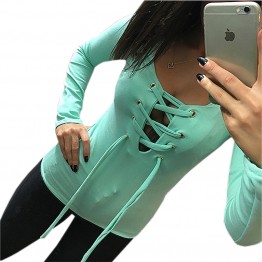 Sexy Long Sleeve Lace Up Top