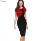 Elegant Vintage Red/Black Patchwork Pencil Dress - 32723938277