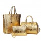 3Pcs Luxury Alligator Crocodile Women Leather Handbag Set Famous Brand Women Shoulder Bags Ladies Handbags Purse Clutch Bag Gold