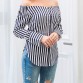 Fashionable Striped Print Off the Shoulder Blouse - 32718624549