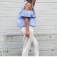 Sexy Cold Shoulder Ruffles Blouse - 32737261539
