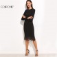 Elegant Casual Black Lace Trimmed Long Sleeve Pencil Dress - 32754349419