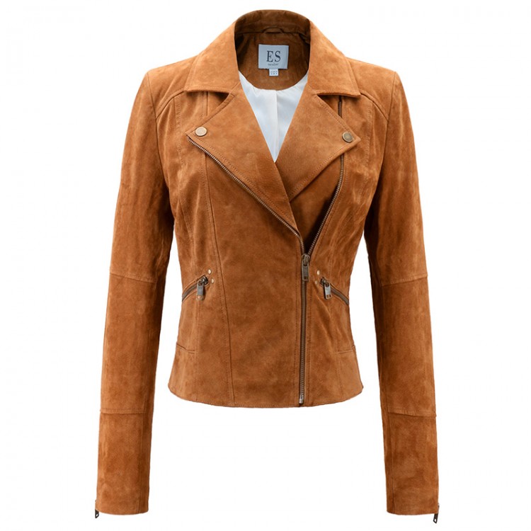 Genuine Leather Jacket Women Real Pigskin Slim Zipper Soft SuedeLeather ...