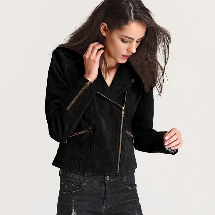 Genuine Leather Jacket Women Real Pigskin Slim Zipper Soft SuedeLeather ...