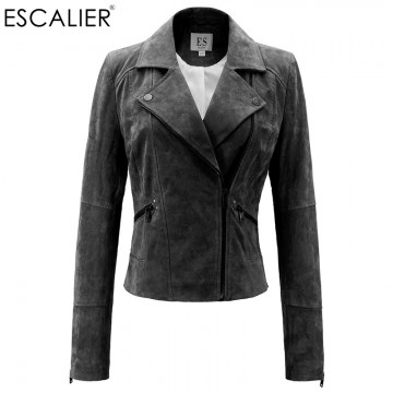 Genuine Leather Jacket Women Real Pigskin Slim Zipper Soft Suede - 32735013050