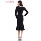 Beautiful Simple Long Sleeve Round Neck Fishtail Cocktail Dress - 32607551415