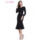 Beautiful Simple Long Sleeve Round Neck Fishtail Cocktail Dress