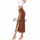 Chic Brown Suede Midi Skirt - 32715577396