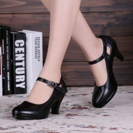 Chic Genuine Leather Square Heel Pumps