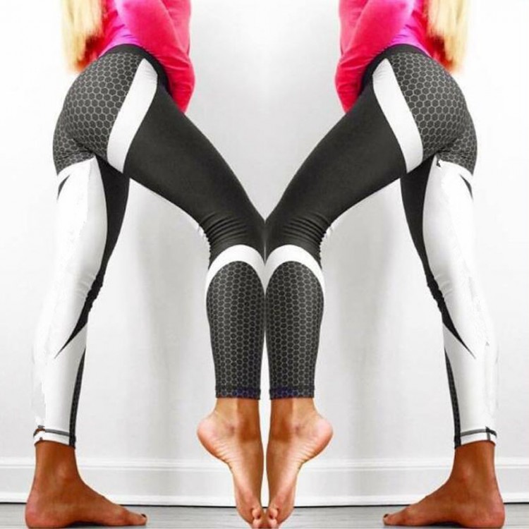 Hayoha Mesh Pattern Print Leggings Fitness Leggings For Women Sporting Workout Leggins Elastic
