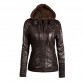 Hooded Faux Leather Jacket Hat Detachable 