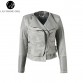 Gray Zipper Suede Faux Leather Jacket - 32825712760