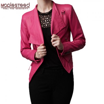 Ladies Fashion 100% Real Sheepskin Black Pink Soft Thin Female Genuine Leather Jacket 