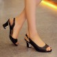 Classy Leather Peep Toe High Heel Sandals - 32349239464