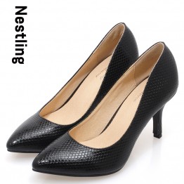 Sophisticated Scales Pointed Toe Leather Spike Heels