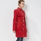  Women's Genuine Leather jacket Red Trench Coat