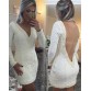 Sexy Plunging V Neck Long Sleeve Backless Lace Dress