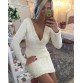 Sexy Plunging V Neck Long Sleeve Backless Lace Dress - 32751949185