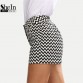 Chic Mid Waist Black And White Cotton Straight Shorts