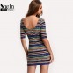 Sexy Multicolor Round Neck Half Sleeve Dress - 32637454345