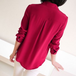 Real Silk Long Sleeve Solid Chiffon Shirt