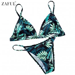 Stylish Brazilian Leaf Print Bikini