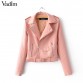 Color faux  leather short motorcycle jacket zipper pockets sexy punk coat - 32712715038