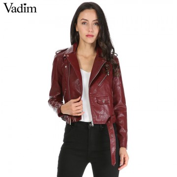 Color faux  leather short motorcycle jacket zipper pockets sexy punk coat